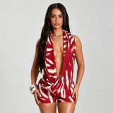 SC Print Halterneck Backless Two Piece Shorts Set MXBF-J26ST168
