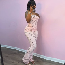 SC Polka Dots Print Halterneck Two Piece Pants Set GZJQ-K6S06706A