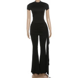 SC Solid Color Short Sleeve Tops Two Piece Pants Set GZJQ-K6S07020A