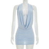 SC Solid Color Haltermeck Backless Mini Dress GSZM-D26DS109