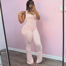 SC Polka Dots Print Halterneck Two Piece Pants Set GZJQ-K6S06706A