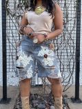 SC Hollow Out Lace Holes Denim Shorts GYLN-3018
