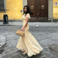 SC Lace Patchwork V Neck Print Maxi Dress GPKJ-MR48517