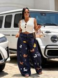 SC Plus Size Cartoon Embroidered Wide Leg Jeans GYLN-5766