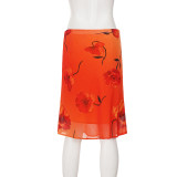SC Floral-print Chiffon Mesh Midi Skirt GPKJ-MR48866