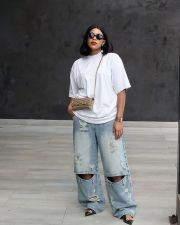 SC Plus Size Washed Holes Loose Jeans GYLN-3102