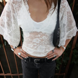 SC Lace Patchwork V Neck T Shirt GPKJ-MR48607