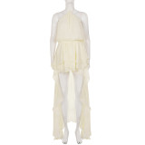 SC Solid Color Irregular Chiffon Midi Dress GPKJ-MR48741