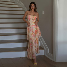 SC Floral Print  Backless Tie Up Irregular Dress GPKJ-MR48689