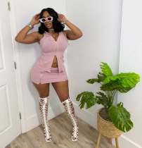 SC Cusual Sleeveless Hooded Two Piece Skirt Set TR-1366