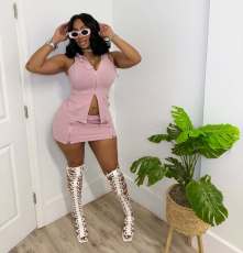 SC Cusual Sleeveless Hooded Two Piece Skirt Set TR-1366