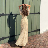 SC Lace Patchwork V Neck Print Maxi Dress GPKJ-MR48517