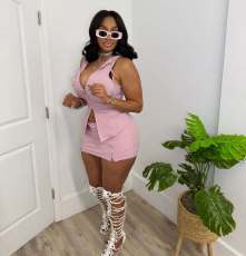 SC Cusual Sleeveless Hooded Two Piece Skirt Set TR-1366