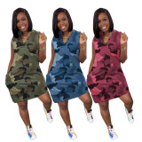 SC Plus Size Sleeveless Camouflage Print Mini Dress SH-391576