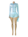 SC Hooded Zipper Long Sleeve Shorts 3 Piece Set(With Headband) CH-26019