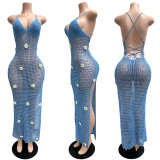 SC Crocheted Halterneck Split Beach Maxi Dress CM-60505