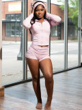 SC Hooded Zipper Long Sleeve Shorts 3 Piece Set(With Headband) CH-26019