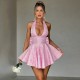 SC Solid Color Halterneck Bow-tie Mini Dress GPBY-DR8347