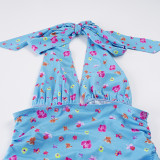 SC Floral Print Color-Block V-Neck Halter Top GPKJ-MR48435
