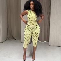 SC Polka Dots Print Sleeveless Seventh Pants Suit XEF-K6S07350A