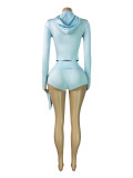 SC Hooded Zipper Long Sleeve Shorts 3 Piece Set(With Headband) CH-26019