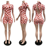 SC Print Backless Patchwork Romper CM-60413