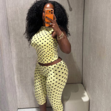 SC Polka Dots Print Sleeveless Seventh Pants Suit XEF-K6S07350A
