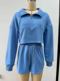 SC Solid Color Zipper Sport Shrot 2 Piece Set YMZY-0510