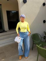 SC Plus Size Stripe Patchwork Straight Jeans GYLN-1058