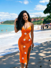 SC Crocheted Halterneck Split Beach Maxi Dress CM-60505