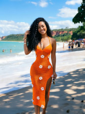 SC Crocheted Halterneck Split Beach Maxi Dress CM-60505