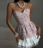 SC Solid Color Ruffles Backless Mini Dress GPBY-SH8317