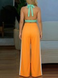 SC Contrast Color Patchwork Backless Two Piece Pants Set HNIF-ZM025