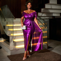 SC V Neck Solid Color Ruched Maxi Dress GKEN-AM040837