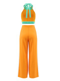 SC Contrast Color Patchwork Backless Two Piece Pants Set HNIF-ZM025