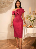 SC One Shoulder Sexy Bow Jacquard Midi Dress GKEN-AM050551