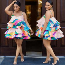 SC Ruffles Print Sling Mini Dress HNIF-GY294