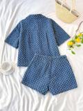 SC Denim Long Sleeve Two Piece Shorts Set YMEF-59085