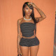SC Stripe Wrap Chest Top Two Piece Shorts Set GDSF-D26ST116