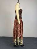 SC Retro Plaid Print Irregular Long Skirt 2 Piece Set GCNE-75207