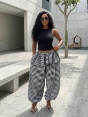 SC Plaid Print Loose Wide Leg Pants GHYX-TXY5340