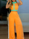 SC Contrast Color Patchwork Backless Two Piece Pants Set HNIF-ZM025