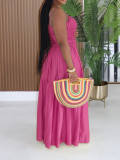 SC Solid Color Ruched Sling Maxi Dress AIL-349