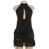 SC Sexy Hollow Out See Through Ruffles Mini Dress DLSF-K6D07884A