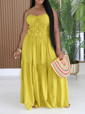 SC Solid Color Ruched Sling Maxi Dress AIL-349