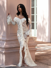 SC Lace V Neck Long Sleeve Maxi Dress AIL-348