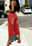 SC Retro Gradient Holes Wide-leg Seventh Pants LSD-2834