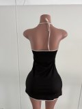 VIP1 Letter Print Halterneck Mini Dress GTQF-9871