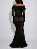 SC Lace V Neck Long Sleeve Maxi Dress AIL-348