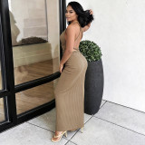 SC Solid Color Hollow Out Backless Long Dress GZJQ-K6D07057A